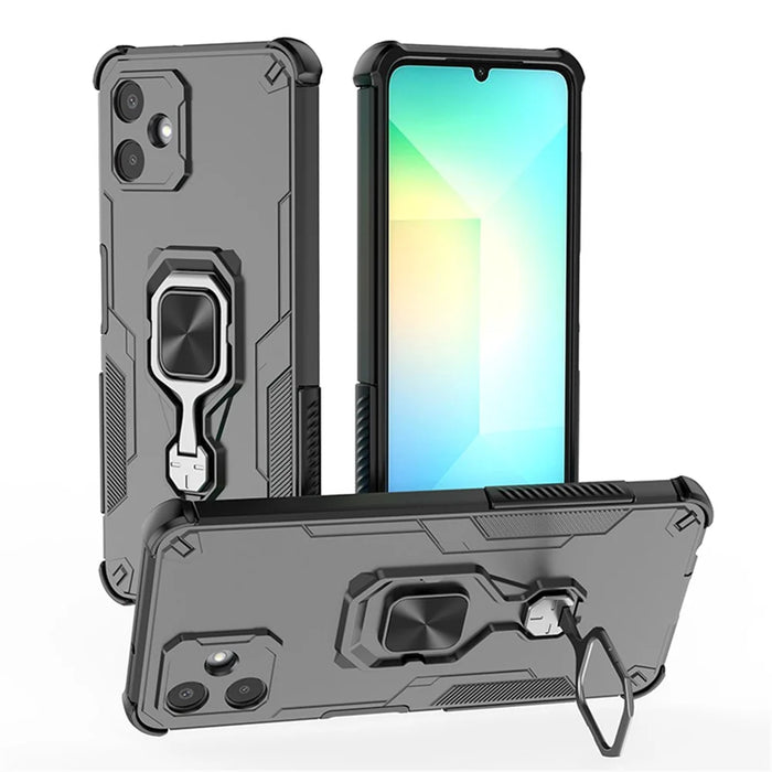 For Samsung Galaxy A06 4G Case Rotatable Ring Kickstand PC + TPU Shockproof Phone Cover - Black - 1