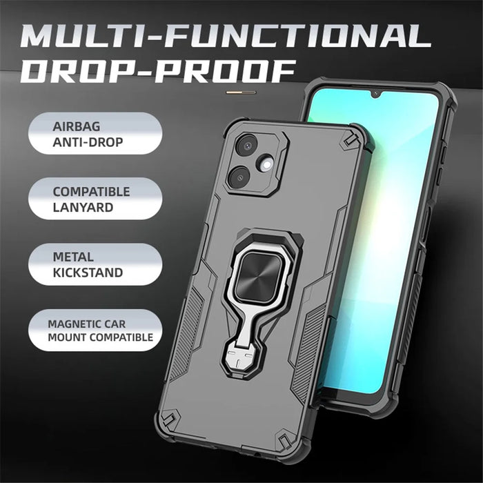 For Samsung Galaxy A06 4G Case Rotatable Ring Kickstand PC + TPU Shockproof Phone Cover - Black - 2