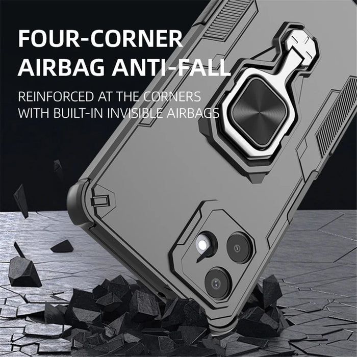 For Samsung Galaxy A06 4G Case Rotatable Ring Kickstand PC + TPU Shockproof Phone Cover - Black - 3