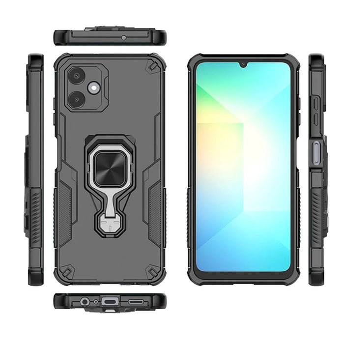 For Samsung Galaxy A06 4G Case Rotatable Ring Kickstand PC + TPU Shockproof Phone Cover - Black - 6