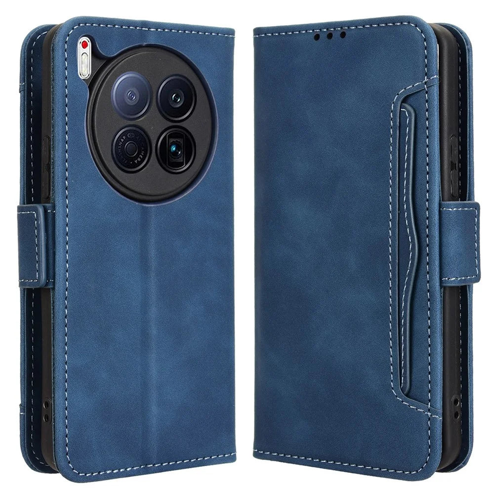 For TECNO Camon 40 Premier 5G Leather Case Phone Wallet Cover with Multiple Card Slots - Blue - 1