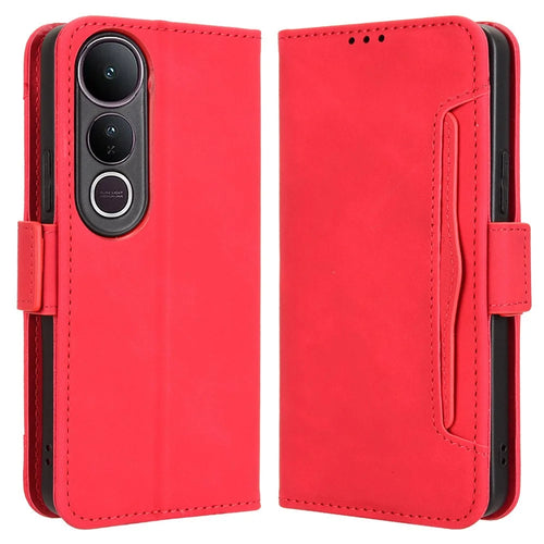 For vivo V50 Lite 5G  /  4G Leather Case Phone Wallet Cover with Multiple Card Slots - Red - 1