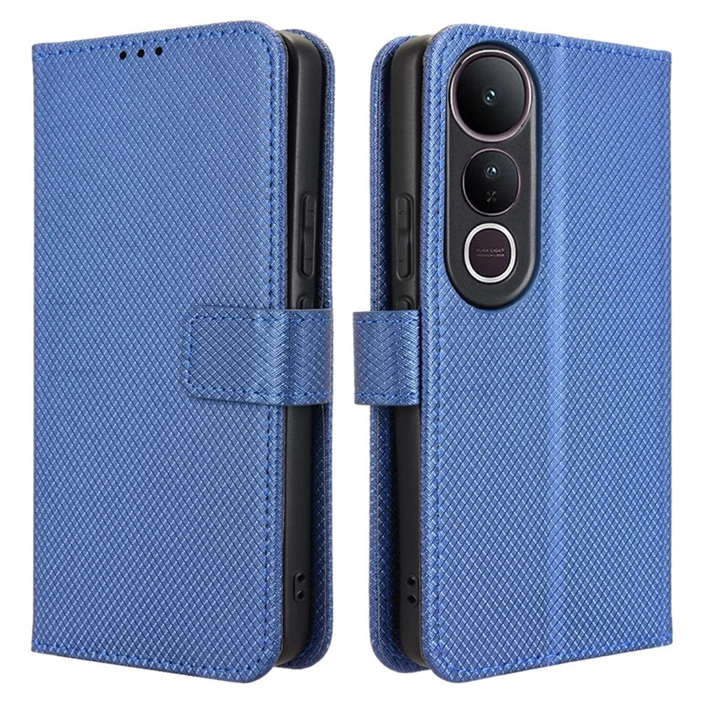 For vivo V50 Lite 5G  /  4G Case PU Leather Diamond Texture Wallet Phone Cover - Blue - 1