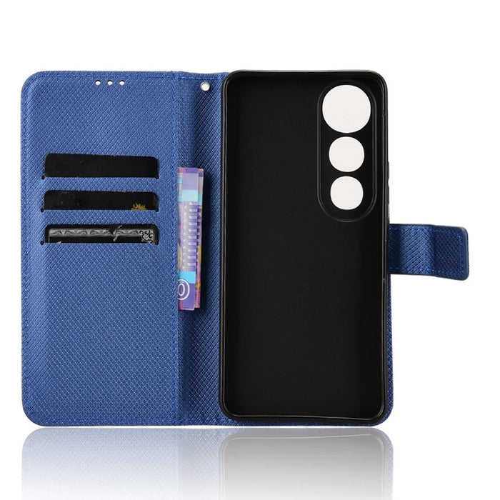 For vivo V50 Lite 5G  /  4G Case PU Leather Diamond Texture Wallet Phone Cover - Blue - 4