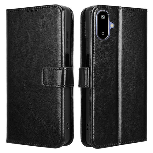 For Samsung Galaxy F06 5G  /  M06 5G Case Crazy Horse Texture PU Leather Phone Wallet Cover - Black - 1