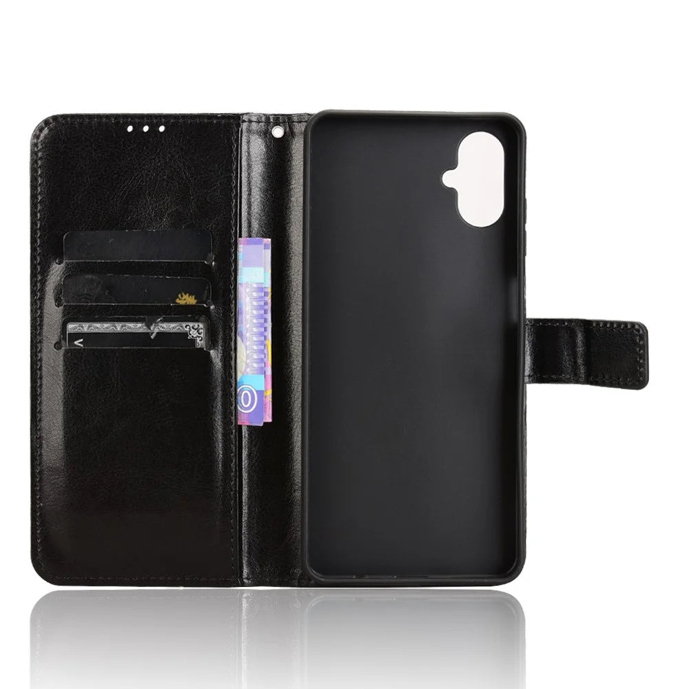 For Samsung Galaxy F06 5G  /  M06 5G Case Crazy Horse Texture PU Leather Phone Wallet Cover - Black - 4