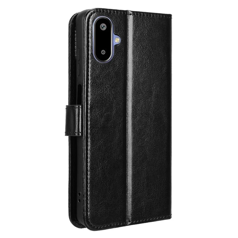 For Samsung Galaxy F06 5G  /  M06 5G Case Crazy Horse Texture PU Leather Phone Wallet Cover - Black - 7