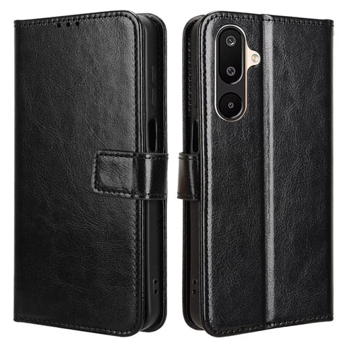 For Samsung Galaxy M16 5G  /  F16 5G Case Crazy Horse Texture PU Leather Phone Wallet Cover - Black - 1