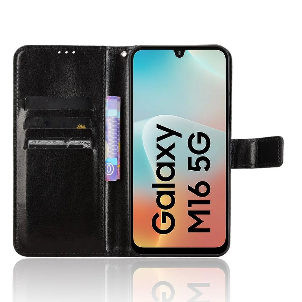 For Samsung Galaxy M16 5G  /  F16 5G Case Crazy Horse Texture PU Leather Phone Wallet Cover - Black - 2