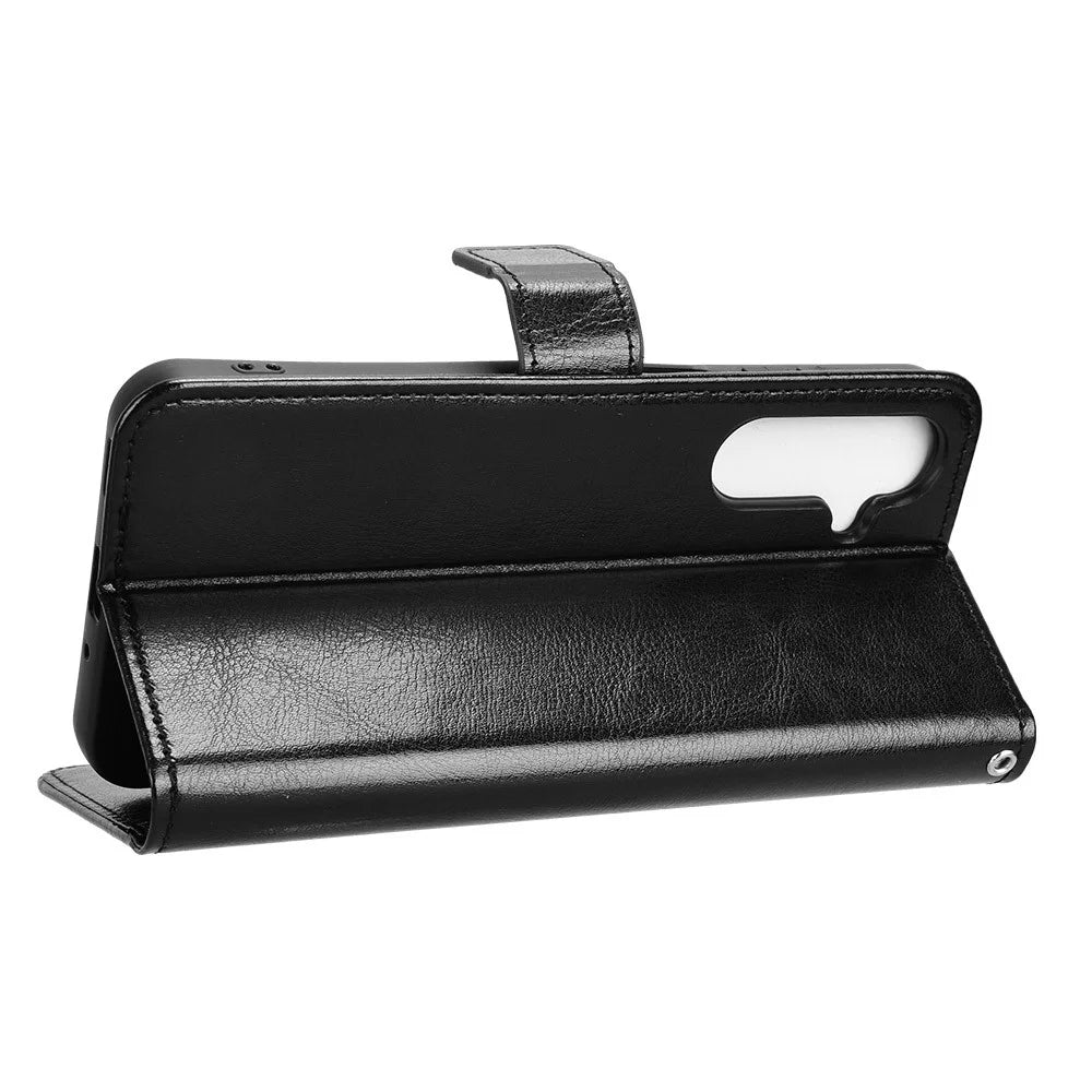 For Samsung Galaxy M16 5G  /  F16 5G Case Crazy Horse Texture PU Leather Phone Wallet Cover - Black - 3