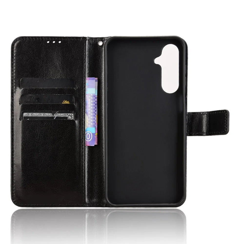 For Samsung Galaxy M16 5G  /  F16 5G Case Crazy Horse Texture PU Leather Phone Wallet Cover - Black - 4