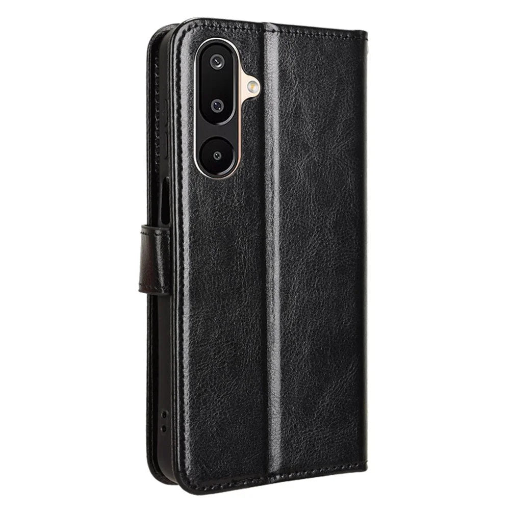 For Samsung Galaxy M16 5G  /  F16 5G Case Crazy Horse Texture PU Leather Phone Wallet Cover - Black - 7