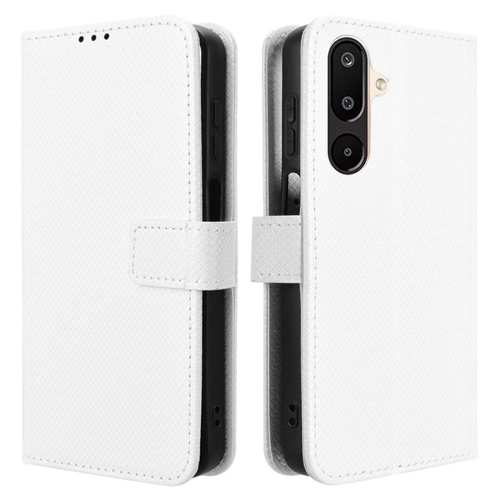 For Samsung Galaxy M16 5G  /  F16 5G Case PU Leather Diamond Texture Wallet Phone Cover - White - 1