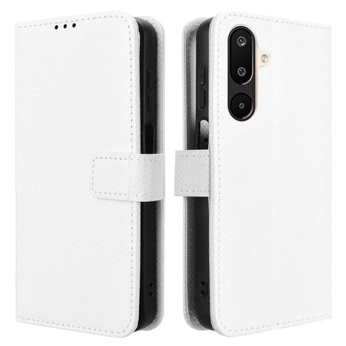 For Samsung Galaxy M16 5G  /  F16 5G Case PU Leather Diamond Texture Wallet Phone Cover - White - 1