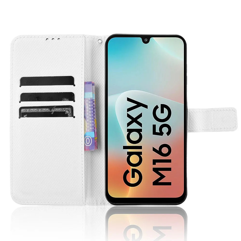 For Samsung Galaxy M16 5G  /  F16 5G Case PU Leather Diamond Texture Wallet Phone Cover - White - 2