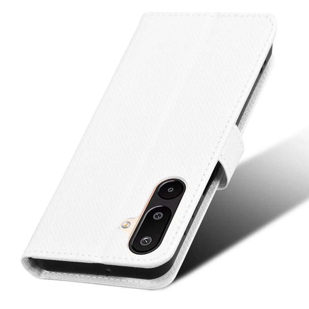 For Samsung Galaxy M16 5G  /  F16 5G Case PU Leather Diamond Texture Wallet Phone Cover - White - 6