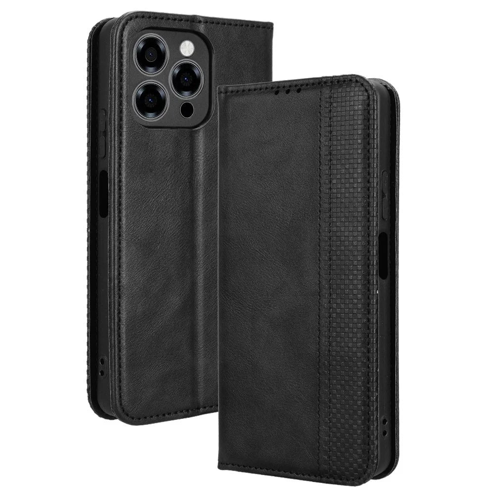 For Doogee Note 58 Pro  /  Note 58 Case Wallet Stand Retro Texture Leather Phone Cover - Black - 1