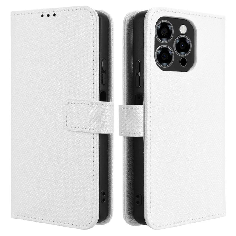 For Doogee Note 58 Pro  /  Note 58 Case PU Leather Diamond Texture Wallet Phone Cover - White - 1