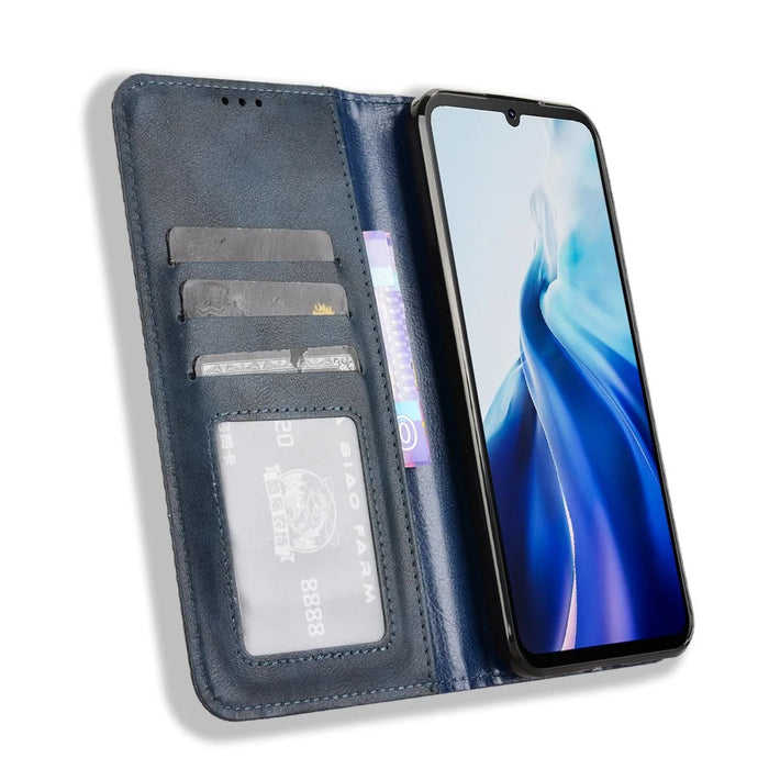 For Cubot A30 Case Wallet Stand Retro Texture Leather Phone Cover - Blue - 2