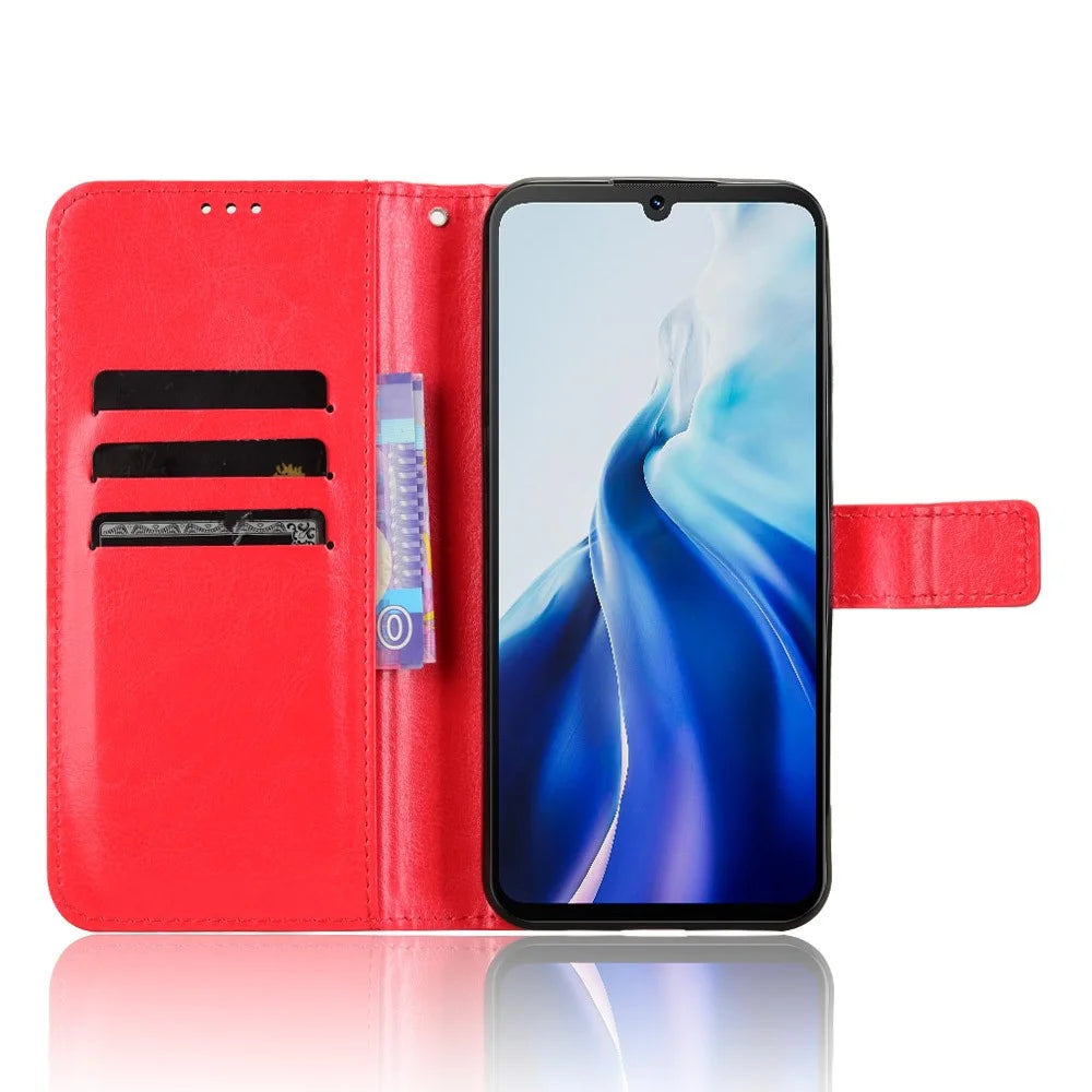 For Cubot A30 Case Crazy Horse Texture PU Leather Phone Wallet Cover - Red - 2