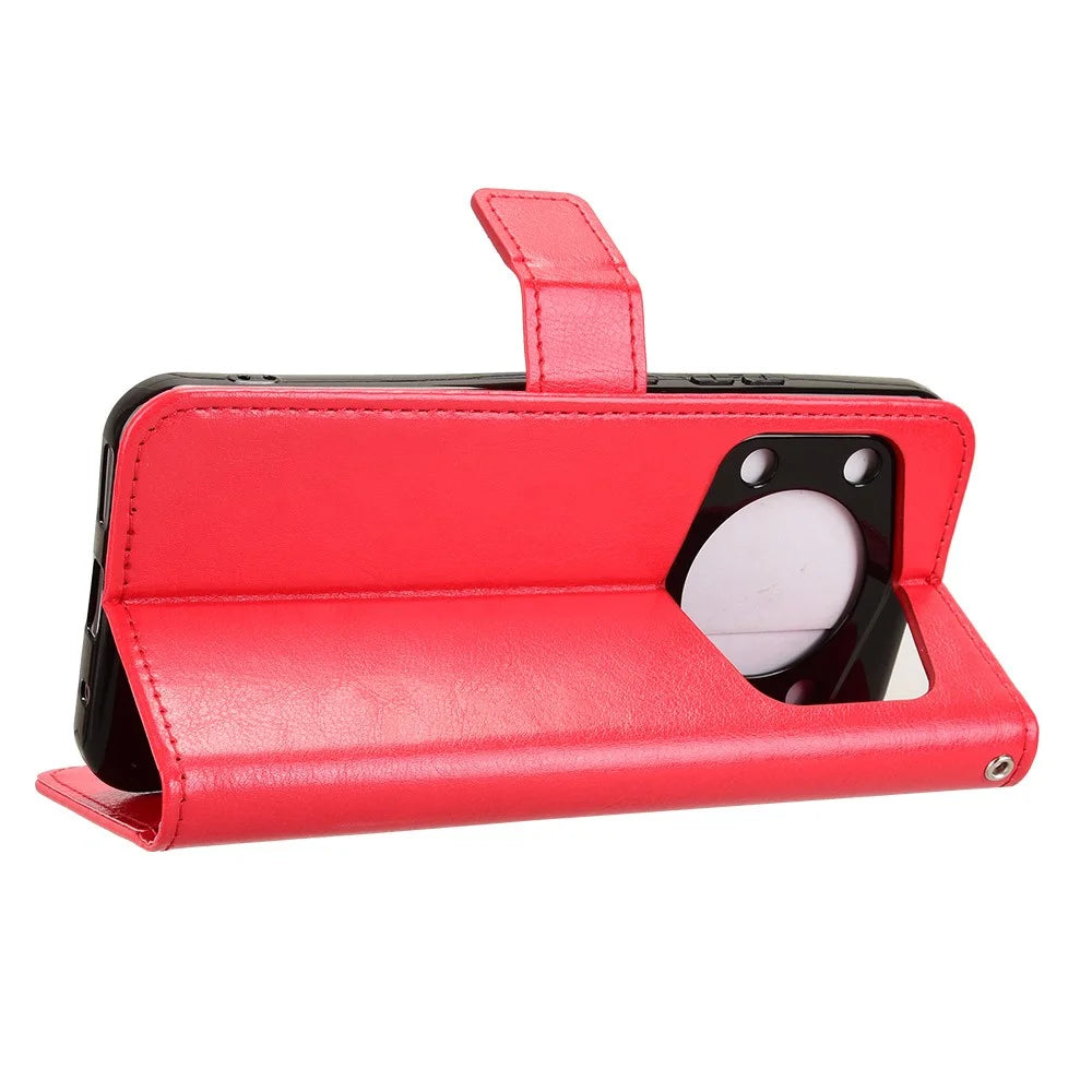 For Cubot A30 Case Crazy Horse Texture PU Leather Phone Wallet Cover - Red - 3