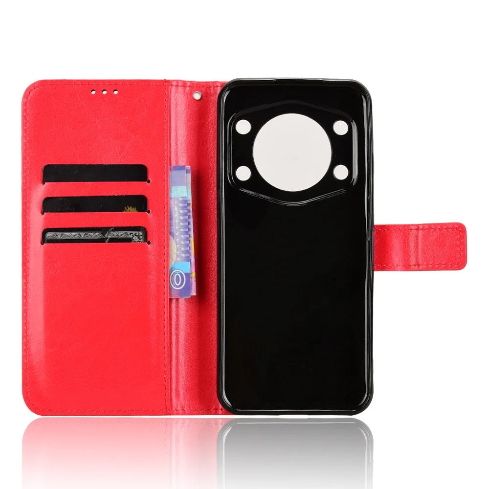 For Cubot A30 Case Crazy Horse Texture PU Leather Phone Wallet Cover - Red - 4