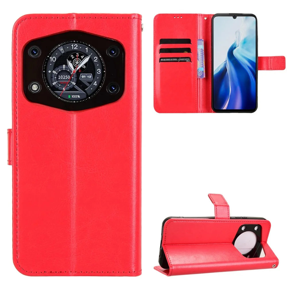 For Cubot A30 Case Crazy Horse Texture PU Leather Phone Wallet Cover - Red - 5