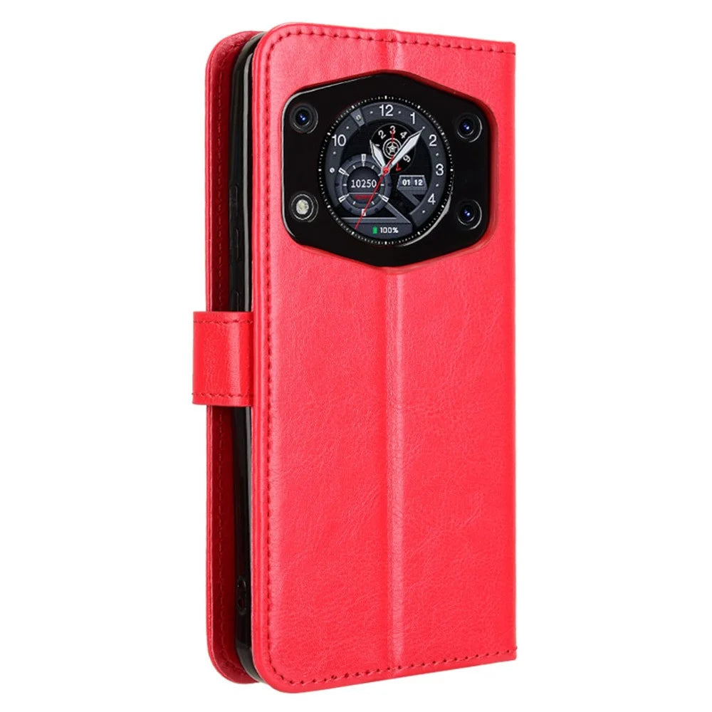 For Cubot A30 Case Crazy Horse Texture PU Leather Phone Wallet Cover - Red - 7