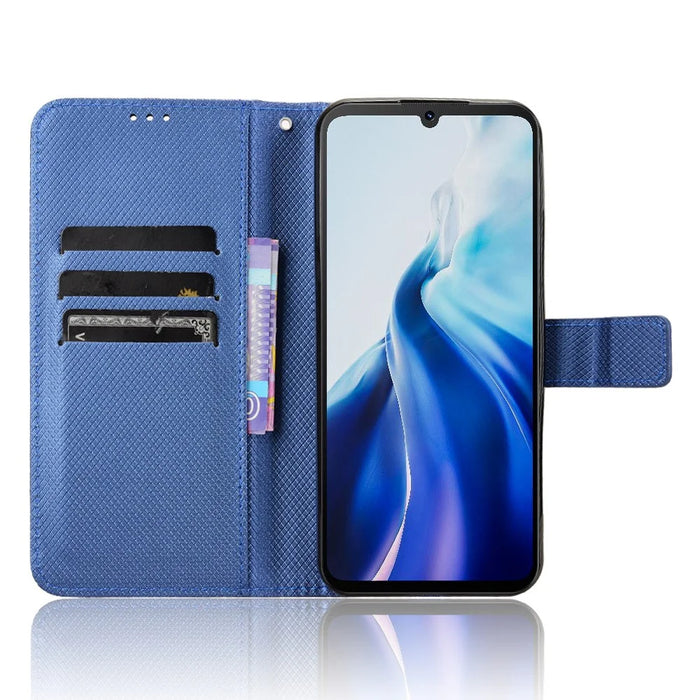 For Cubot A30 Case PU Leather Diamond Texture Wallet Phone Cover - Blue - 2