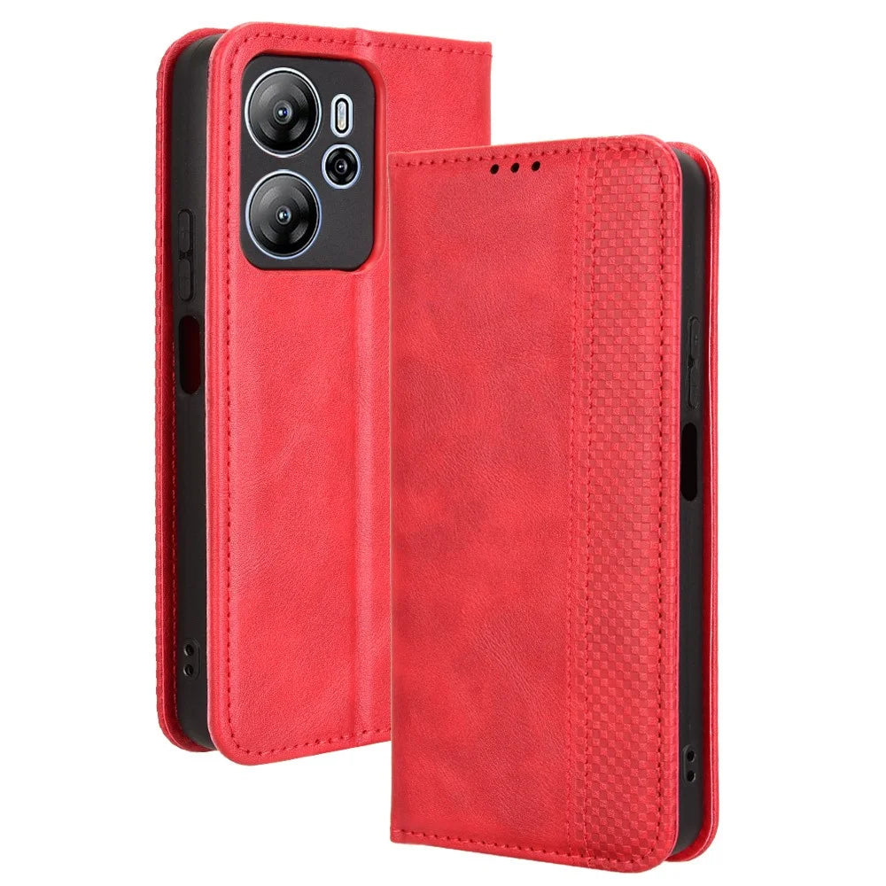 For Blackview Oscal Tiger 13 Case Wallet Stand Retro Texture Leather Phone Cover - Red - 1