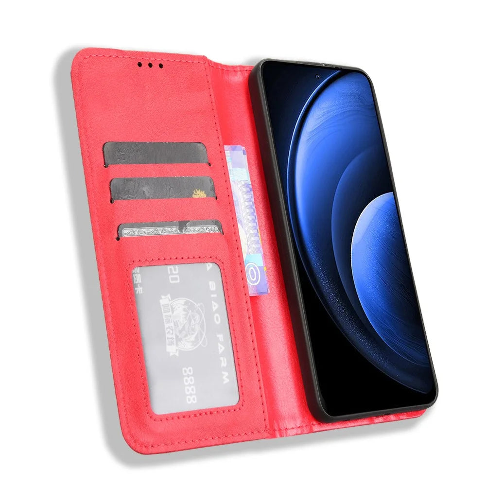 For Blackview Oscal Tiger 13 Case Wallet Stand Retro Texture Leather Phone Cover - Red - 2