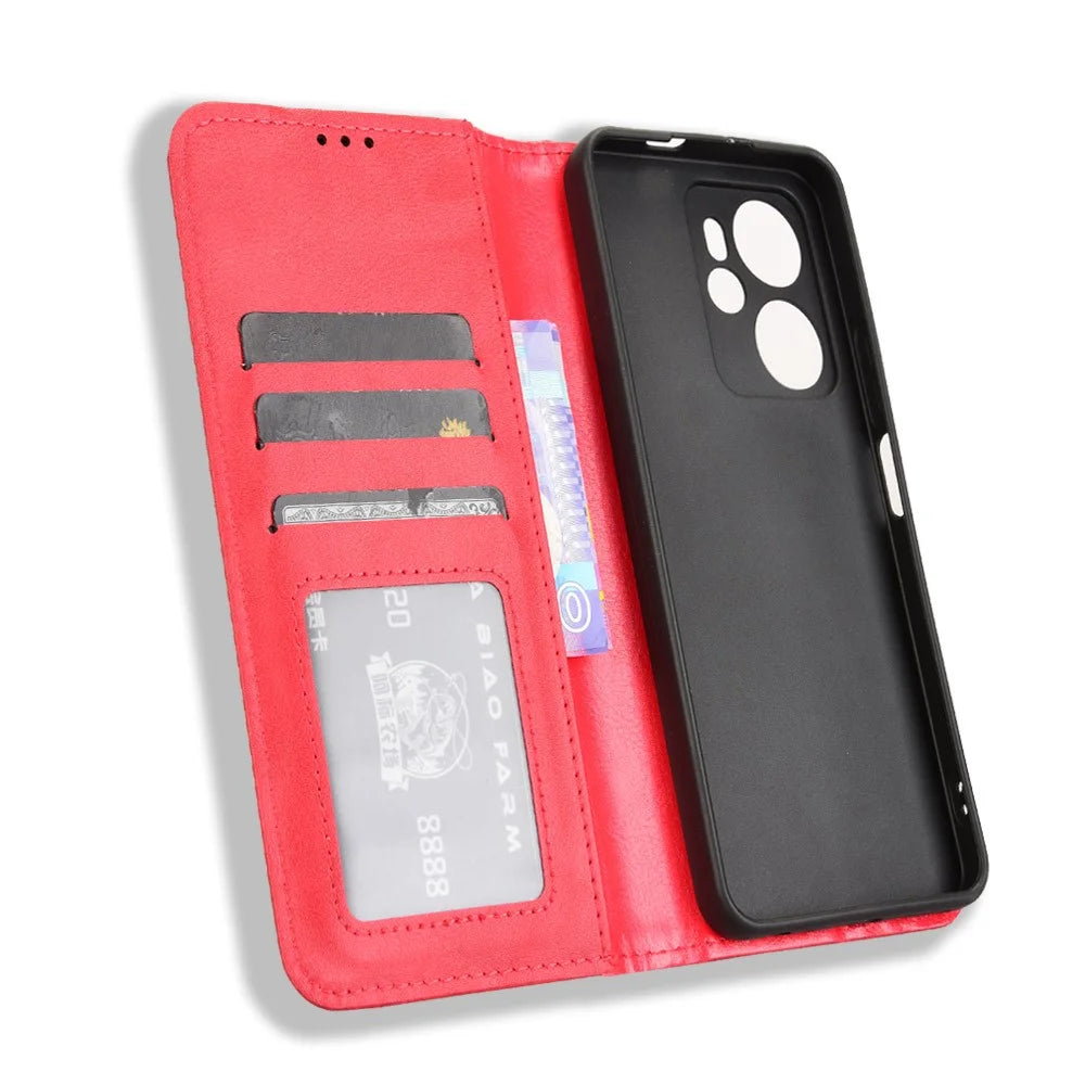 For Blackview Oscal Tiger 13 Case Wallet Stand Retro Texture Leather Phone Cover - Red - 4