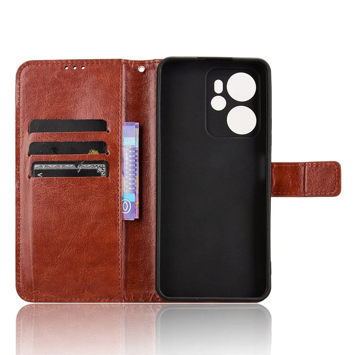 For Blackview Oscal Tiger 13 Case Crazy Horse Texture PU Leather Phone Wallet Cover - Brown - 4