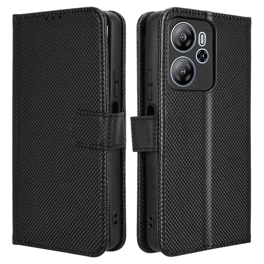 For Blackview Oscal Tiger 13 Case PU Leather Diamond Texture Wallet Phone Cover - Black - 1