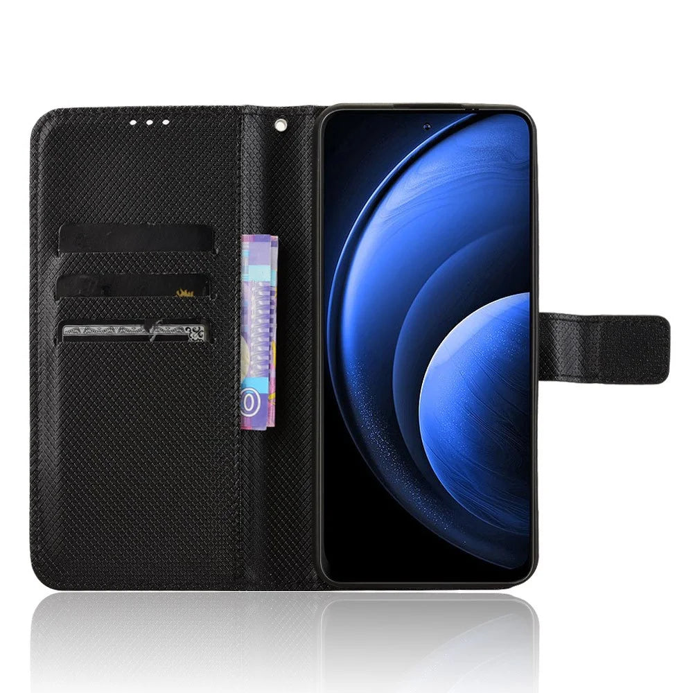 For Blackview Oscal Tiger 13 Case PU Leather Diamond Texture Wallet Phone Cover - Black - 2