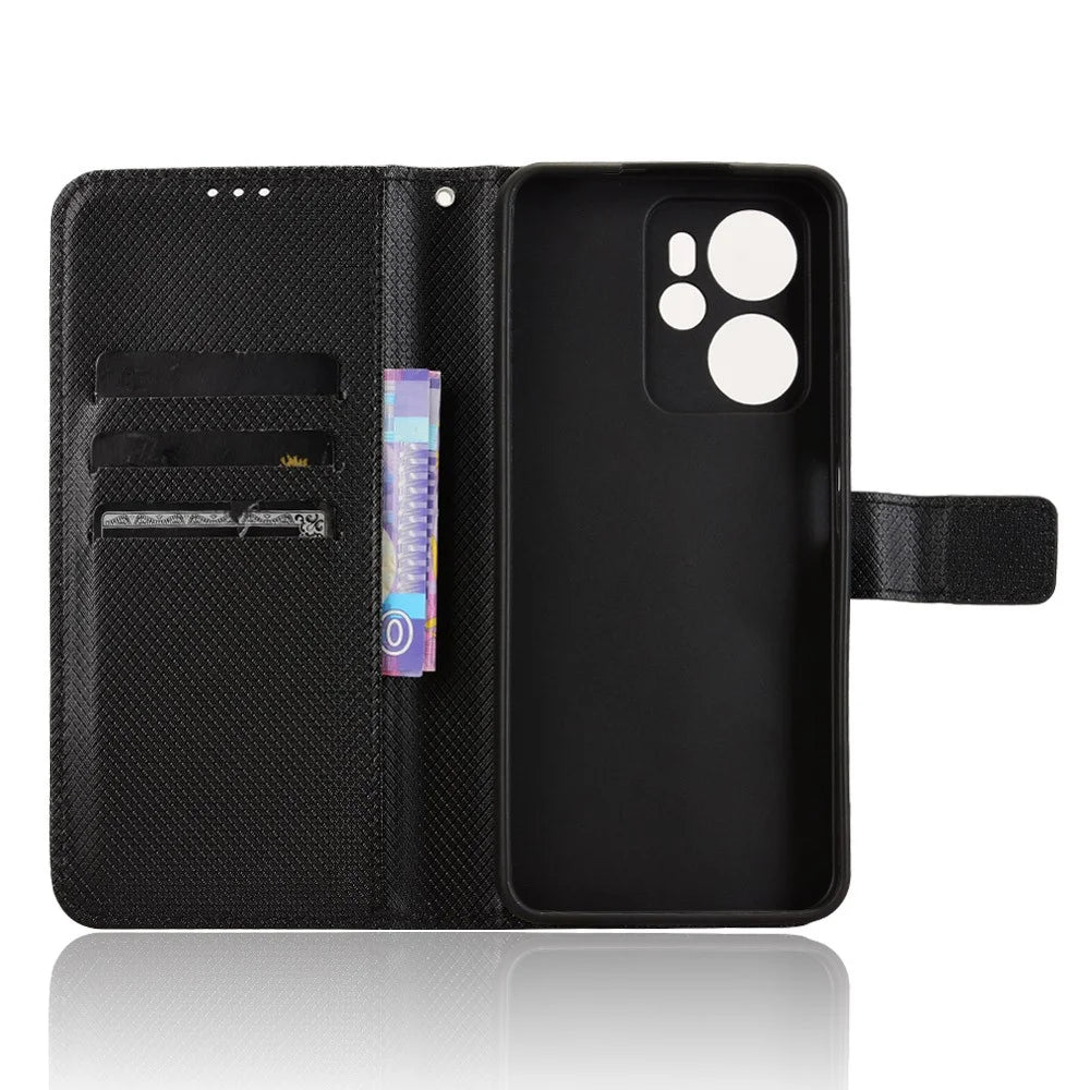 For Blackview Oscal Tiger 13 Case PU Leather Diamond Texture Wallet Phone Cover - Black - 4