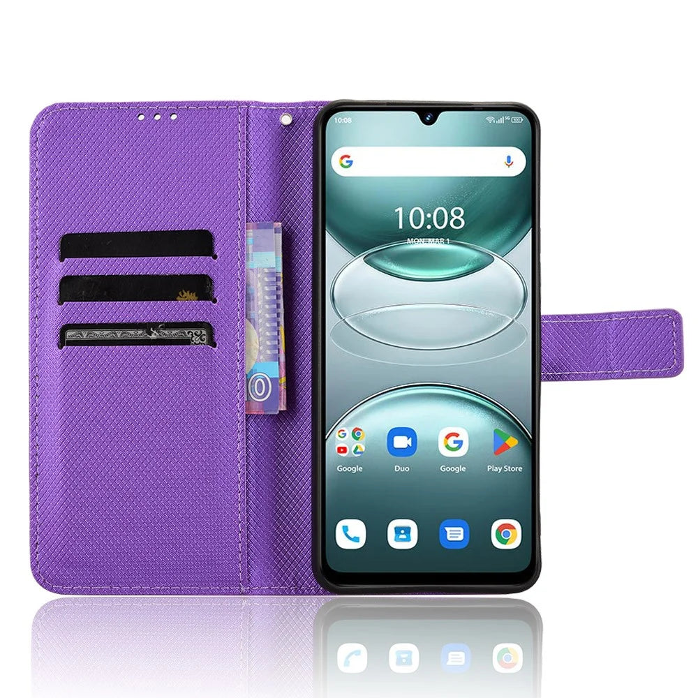PU Leather Case For Umidigi G100  /  G100 5G  /  G100A Diamond Texture Wallet Phone Cover - Purple - 2