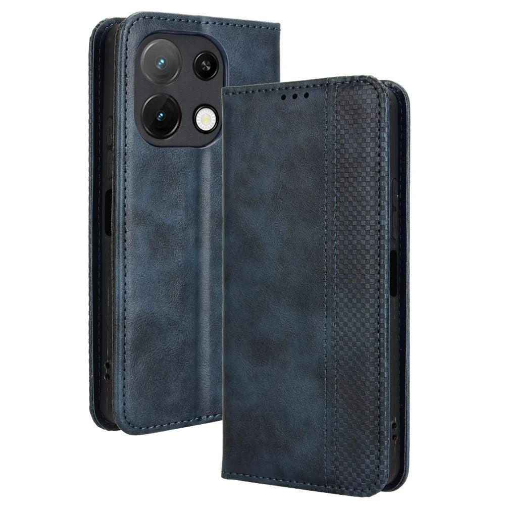 Leather Case For Umidigi Note 100  /  Note 100 5G  /  Note 100A Wallet Stand Retro Texture Phone Cover - Blue - 1