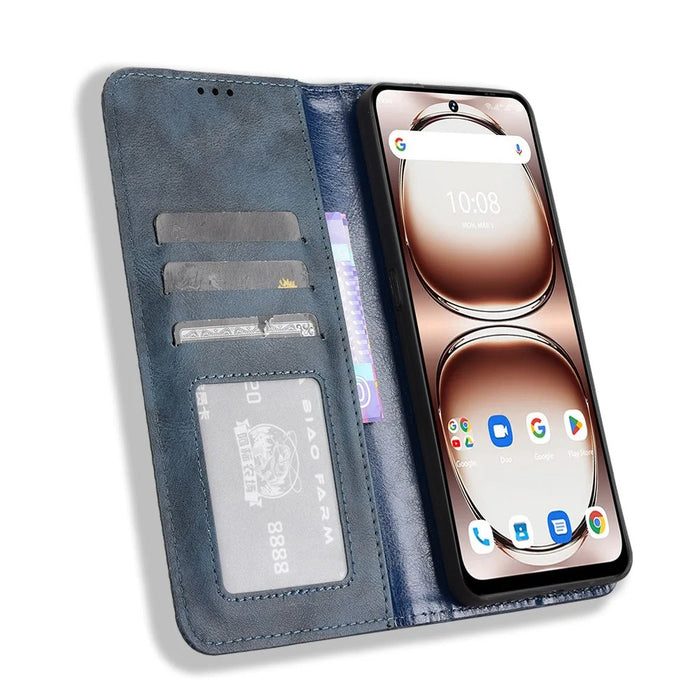 Leather Case For Umidigi Note 100  /  Note 100 5G  /  Note 100A Wallet Stand Retro Texture Phone Cover - Blue - 2