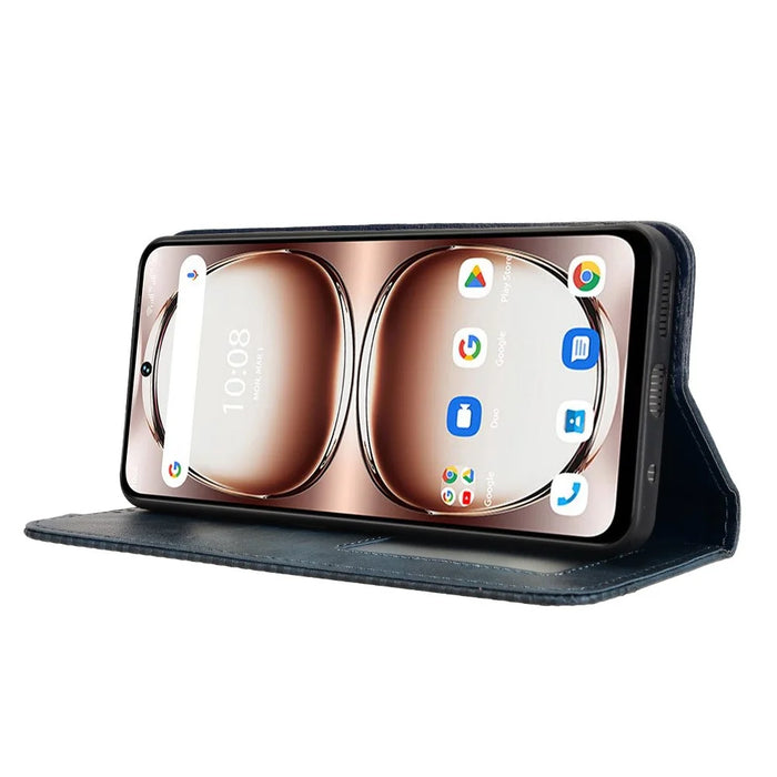 Leather Case For Umidigi Note 100  /  Note 100 5G  /  Note 100A Wallet Stand Retro Texture Phone Cover - Blue - 3