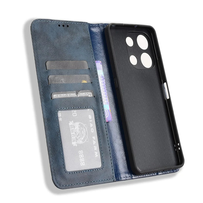 Leather Case For Umidigi Note 100  /  Note 100 5G  /  Note 100A Wallet Stand Retro Texture Phone Cover - Blue - 4