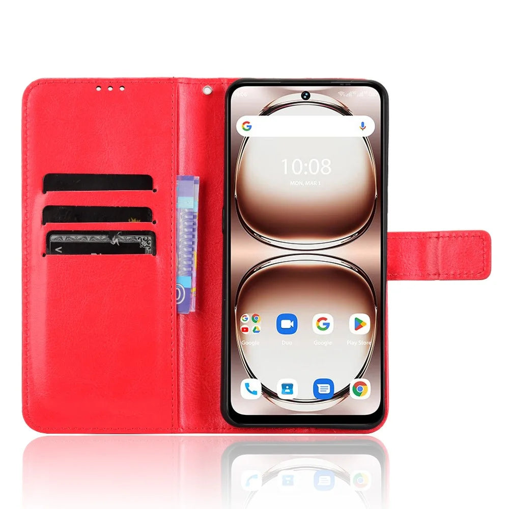PU Leather Case For Umidigi Note 100  /  Note 100 5G  /  Note 100A Crazy Horse Texture Phone Wallet Cover - Red - 2