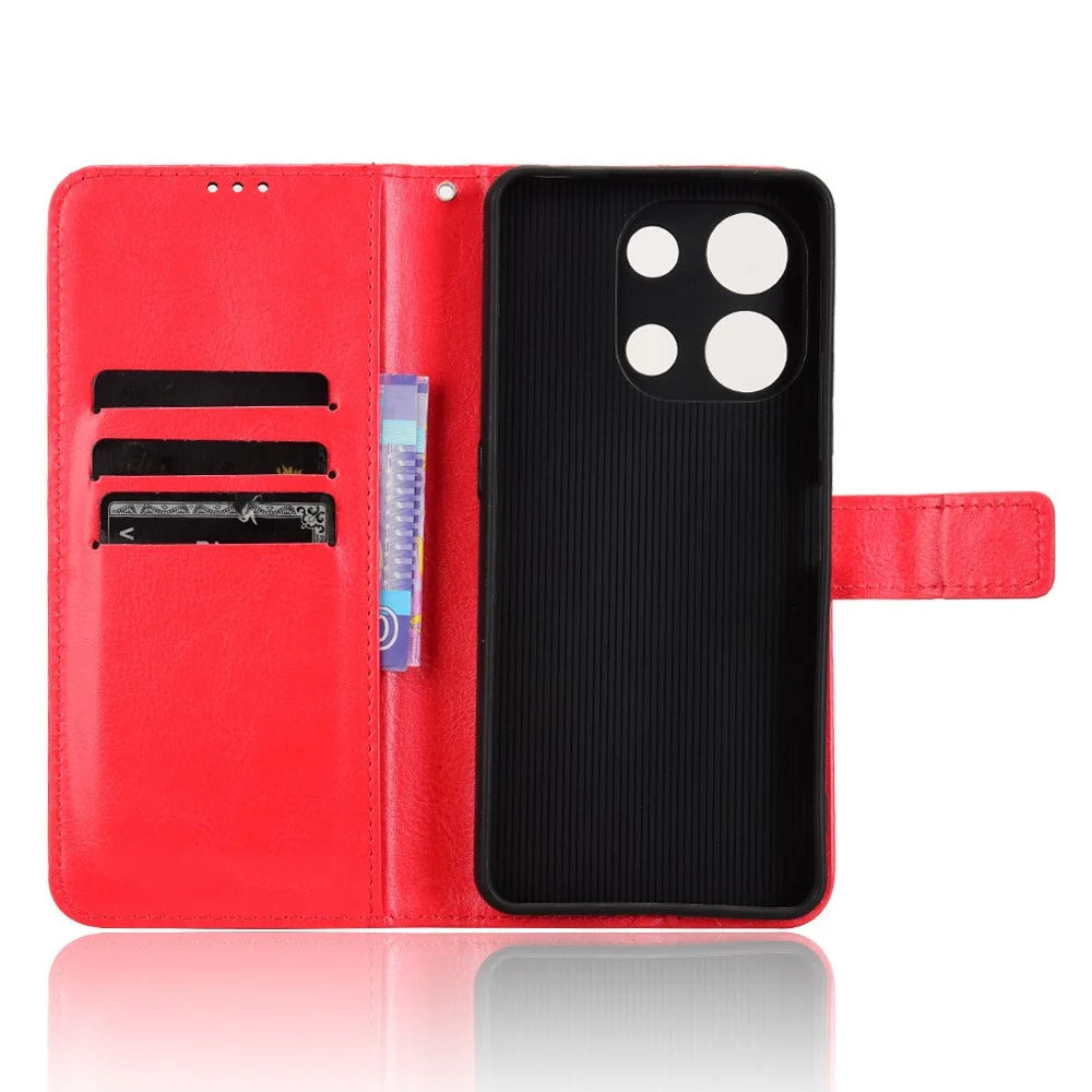 PU Leather Case For Umidigi Note 100  /  Note 100 5G  /  Note 100A Crazy Horse Texture Phone Wallet Cover - Red - 4