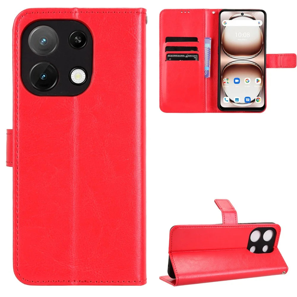 PU Leather Case For Umidigi Note 100  /  Note 100 5G  /  Note 100A Crazy Horse Texture Phone Wallet Cover - Red - 5