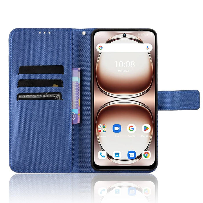 PU Leather Case For Umidigi Note 100  /  Note 100 5G  /  Note 100A Diamond Texture Wallet Phone Cover - Blue - 2