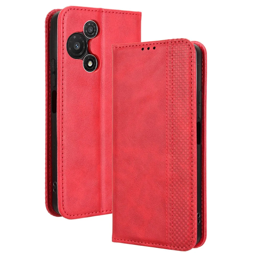 For TCL 60R 5G / TCL 60 5G Case Wallet Stand Retro Texture Leather Phone Cover - Red - 1
