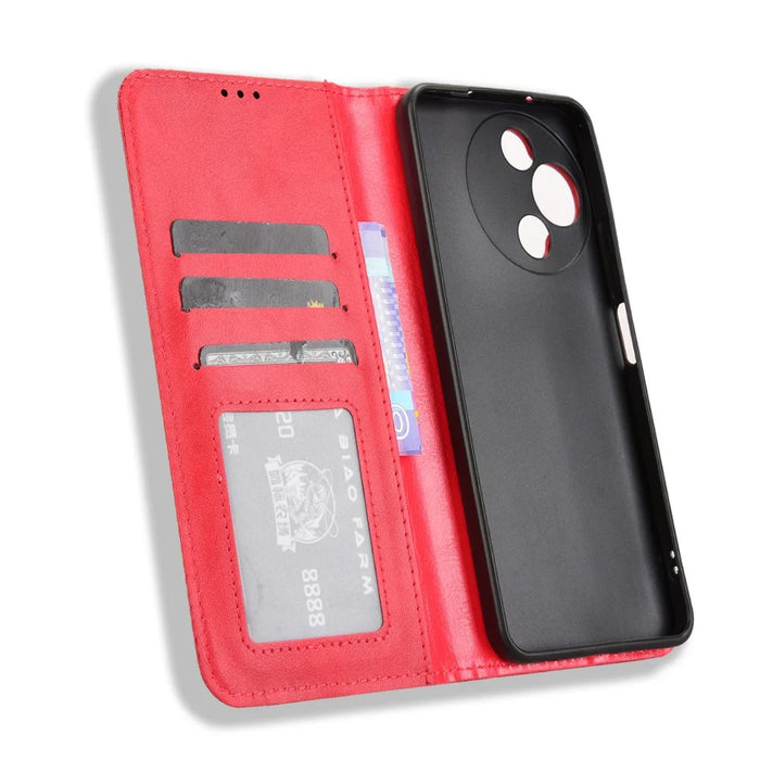 For TCL 60R 5G / TCL 60 5G Case Wallet Stand Retro Texture Leather Phone Cover - Red - 4