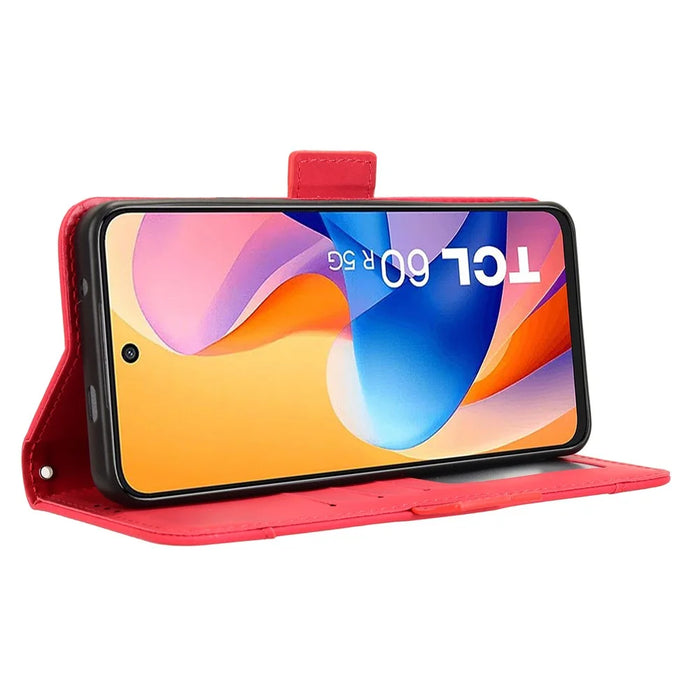For TCL 60R 5G / TCL 60 5G Leather Case Phone Wallet Cover with Multiple Card Slots - Red - 3