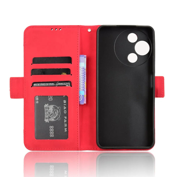 For TCL 60R 5G / TCL 60 5G Leather Case Phone Wallet Cover with Multiple Card Slots - Red - 4