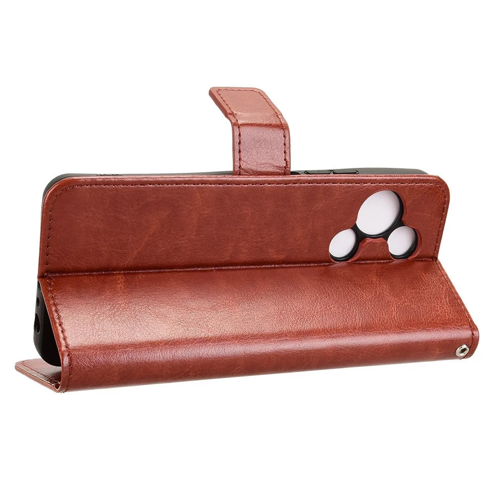 For TCL 60R 5G / TCL 60 5G Case Crazy Horse Texture PU Leather Phone Wallet Cover - Brown - 3